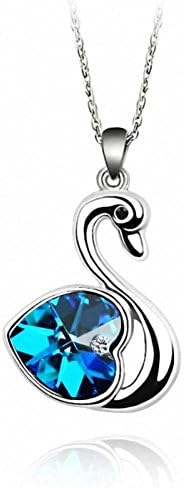 Women Fashion Pendant Necklaces Necklet Girl Alloy Crystal White Gold Plated Blue Capri The Swan