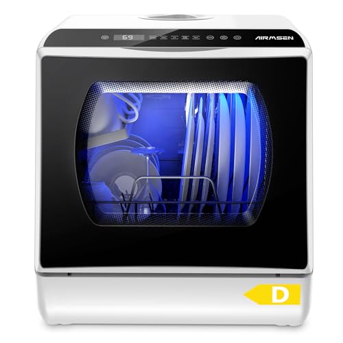 AIRMSEN Tischgeschirrspüler, Mini Geschirrspüler mit 5+1 Programme & 5L Wassertank, 2 Wege Wasserversorgung, Touch Control & LED-Display, Geeignet für