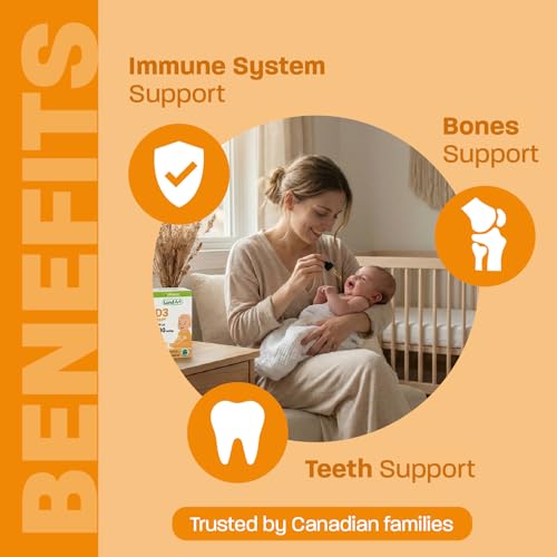 Vitamin D3 Drops for Babies - Certified Organic - Bone and Teeth Development - Easy Dosing - GMO-Free - Gluten-Free - Made in Canada - Supports Immune System - 400 IU per Drop - 490 Servings - 13.5ml