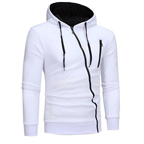 Sudadera de hombres de manga larga con capucha Tops chaqueta abrigo ropa by LMMVP (Blanco, XL)