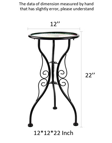 Liffy Mosaic Hummingbird Outdoor Side Table Round Printed Glass Desk for Garden, Patio or Lawn - Thumbnail 5