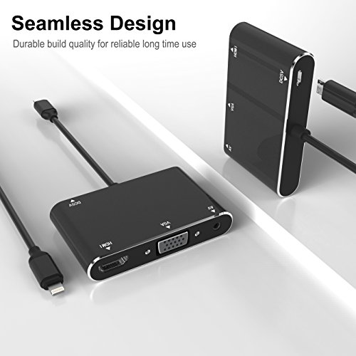 Lightning to HDMI VGA Adapter,Valoin 4 in 1 Plug and Play Lightning to HDMI VGA AV Converter Adapter for iPhone X/8/8 Plus/7/7Plus/6/6s/6s Plus//5/5s iPad iPod to Projector HDTV