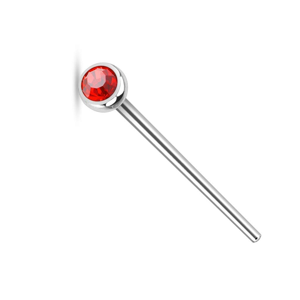 PiercedOff 316L Surgical Steel 0.8mm Fishtail Nose Stud with a 2.5mm Red CZ Gem - Length 19mm