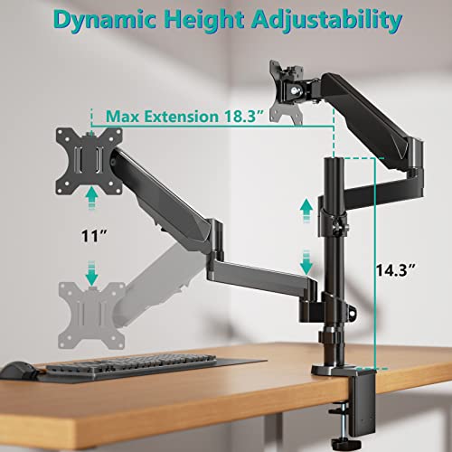 WALI Dual Monitor Desk Mount, Gas Spring Mounts for 2 Monitors, up to
