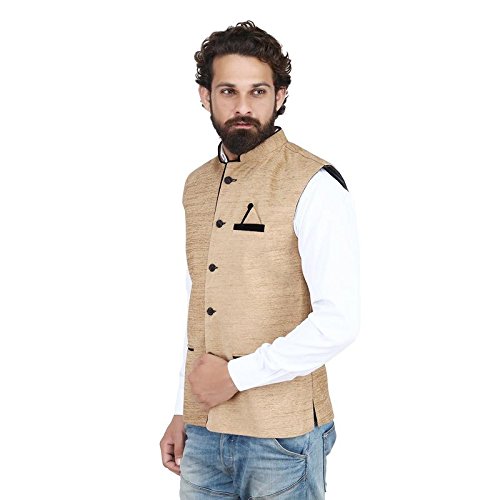 jetfire solid beige men's velvet waistcoat | nehru jacket - modi jacket