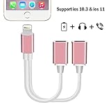 Dual Lightning Adapter Splitter for iPhone 7 Plus/ 8/8 Plus, 2 in 1 Lightning to Lightning Audio Headphone Splitter and Charging Cable for iPhone 7/7 Plus/iPad, Support Music Control (Rose Gold)