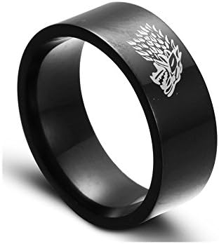 Feixingjewelry Stainless Steel Game of Thrones Ice Wolf House Stark of Winterfell Men Black Ring