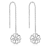 Sterling Silver Daisy Flower Threader Drop Dangle Earrings (Style 3)