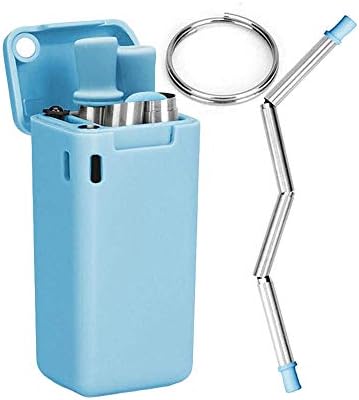 Foldable Collapsible Straws, HAlidey Foldable Stainless Steel Reusable Drinking Straws | Keychains and Portable Case (Sky Blue)