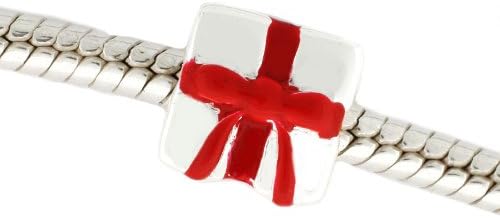 Ryssa Collection 925 Sterling Silver Enameled Story Troll Bead Charm - Red Bow Gift Box