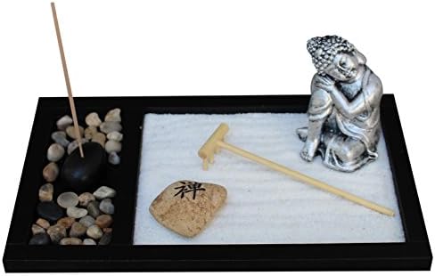 Royal Brands Zen Garden Deluxe Desk Meditation Garden Buddha Statue Rakesandrocks & Incense Holder With Incense Peace & Tranquility