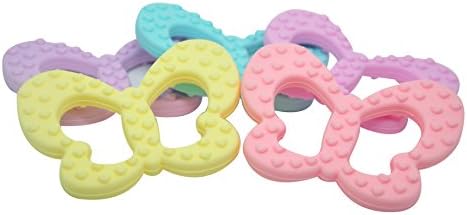 Mamition 5pcs Mix Colors Silicone Butterfly Teether, Food Grade Teether as Silicone Pendant for making DIY designs baby pacifier clips