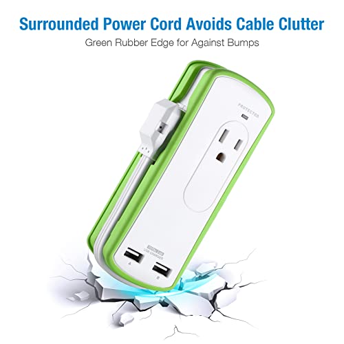 Small Power Strip with USB,Travel Surge Protector 2AC Outlets & 2 USB(5 V/3.4 A Max) 1560W,300J,1 ft Wrapped Extension Cord with Flat Plug UL-Listed