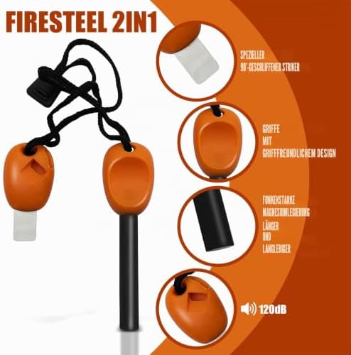 1 x Feuer-Starter-Set, Feuerstein und Stahl, Überlebenswerkzeug für den Außenbereich, Notfall-Überlebenswerkzeug für Reisen, Camping, Wandern (2 Stück)