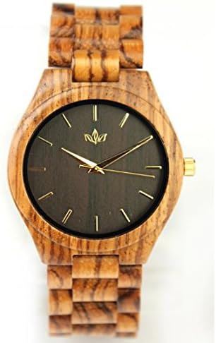 Woody Watch Zebra Wood Men's Fashion Wristwatch with Bracelet and Japanese Quartz Movement