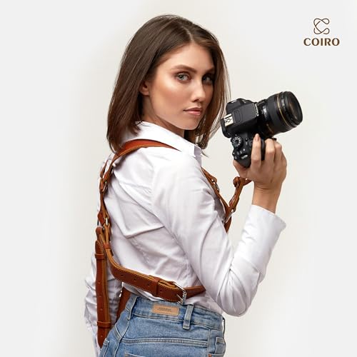 C Coiro Dual Camera Harness for Photographers, Double Adjustable Leather Strap DSLR/SLR, Dual Shoulder Harness