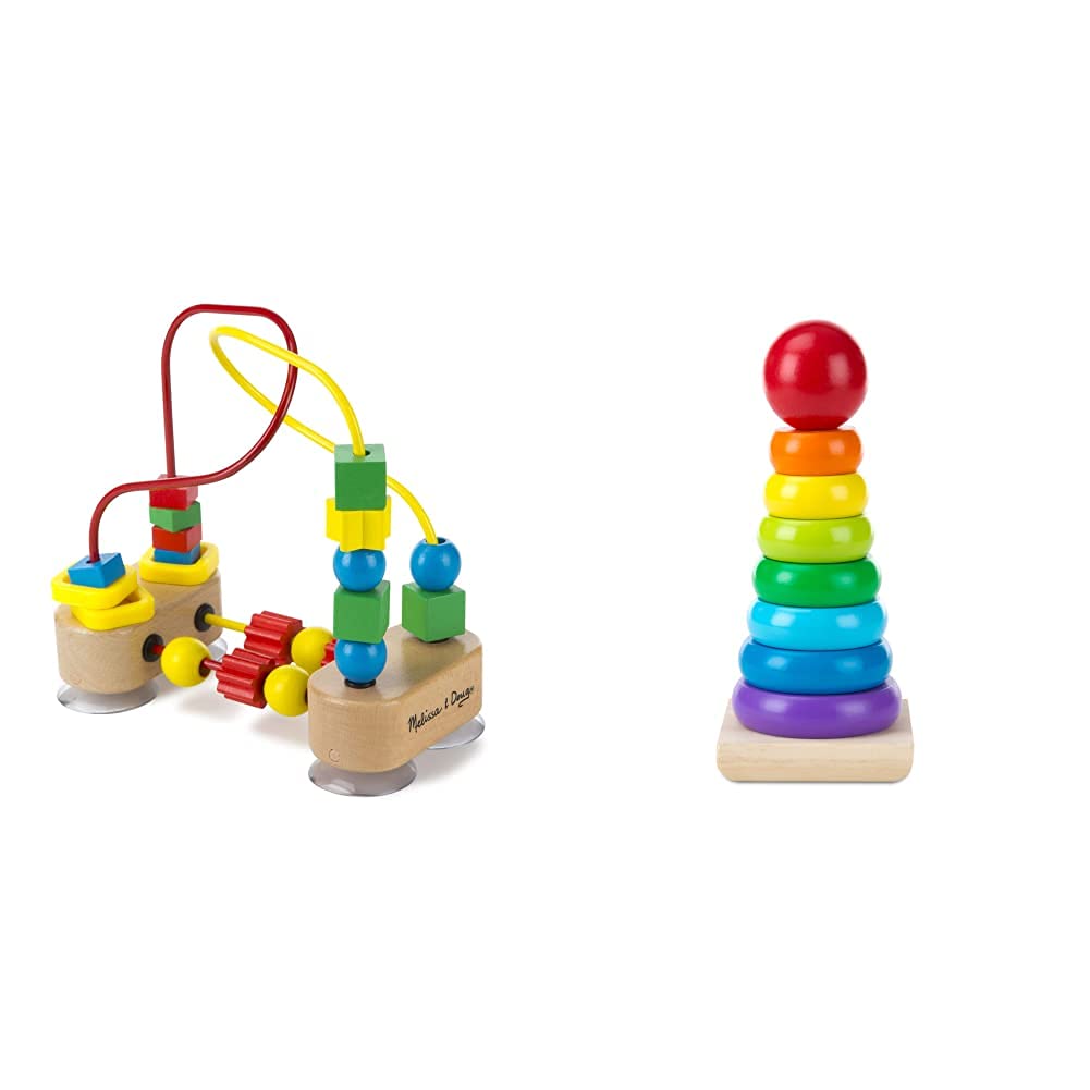 Melissa & Doug First Bead Maze | Developmental Toy | Motor Skills | 3+ | Gift for Boy or Girl & Rainbow Stacker | Developmental Toy | Motor Skills | Problem Solving | 12 Months | Gift for Boy or Girl