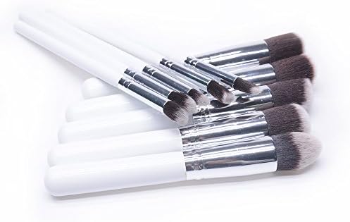 PPat Premium Makeup Brush Set Professional Wood Handle Synthetic Hair Kabuki Cosmetics Foundation Blending Blush Eyeliner Face Powder Brush kit(10pcs, Silver White)