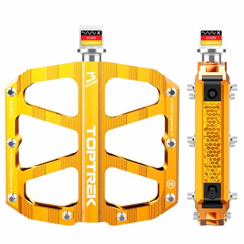 toptrek Fahrradpedale mit StVZO Zugelassen Reflektoren, CNC Aluminium Pedale Fahrrad MTB Pedale rutschfest mit 3 Abgedichtete Lager für Mountainbike,
