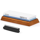 Whetstone set by IQPTech - Double sided 1000/6000 grit - Sharpening stone compatible with kitchen knives woodworking tools and much more - Set includes anti-slip bamboo & rubber base for safe use