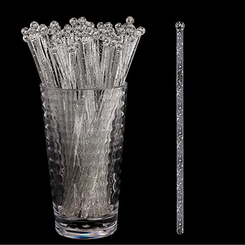 Agitateurs à Cocktail 120 Pièces Agitateurs à Boissons Acryliques Bâtons de Swizzle en plastique avec Long Manche Agitateurs à gin à dessus Rond Idéal pour la fête de mariage d'anniversaire de bar
