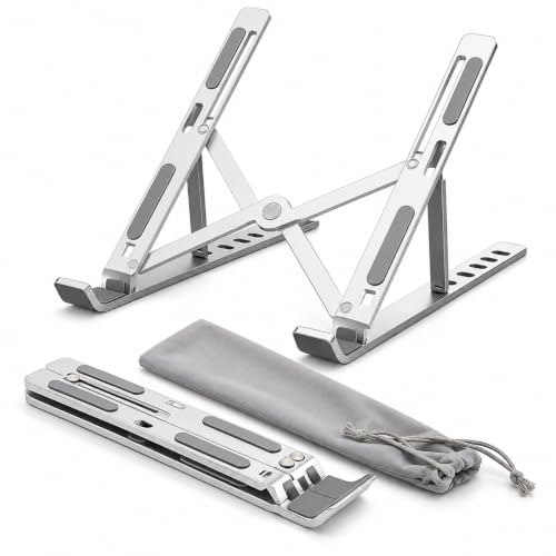 Suporte para Notebook e Tablet Linha Premium em Alumínio Dobrável e Ergonômico Para Desktop Portátil Ajustável em 6 Ângulos com Altura Regulável Leve Apoio Universal - Com estojo para armazenagem
