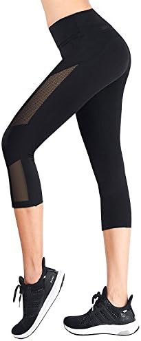 JEOutdoors Yoga Pants, Women's Power Flex Yoga Capris Leggings Sport Pants with High Waist Tummy Control (Large, Black)