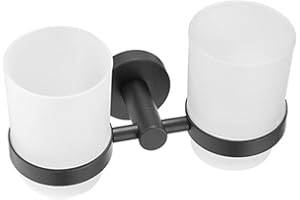 Wall-Mounted Toothbrush Holder with Frosted Glass Cup Set Stainless Steel Rack for Toothbrushes Toothpaste Holder for Bathroo