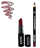NYX Merlot Lipstick and Cabaret Lip Pencil Liner (Bundle of 2 Items) - Perfect Pairing Collection
