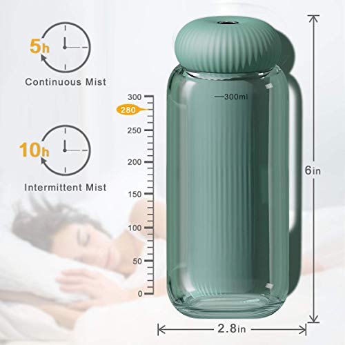 Portable Mini Ultrasonic Cool Mist Humidifiers with Night Light,300ml Small USB Cactus Humidifier for Desk,Bedroom, Home,Office (Green)