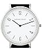Lenox Louis Classic Minimalist Dress Watch: Bauhaus, 41mm, Silver, Swiss Movement, Italian Leather, Sapphire Glass