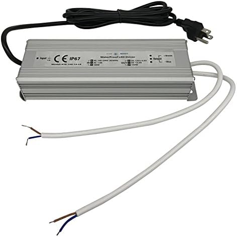 Eyeboot Waterproof LED Driver 150 Watt 12 Volt Power Supply with 3-Prong USA Plug, waterproof IP67