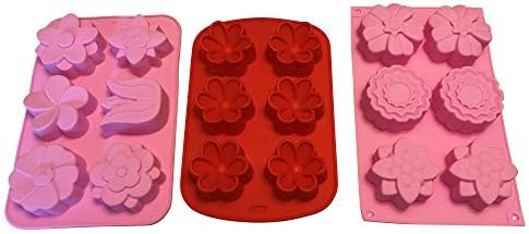 3 Flower Shaped Silicone Molds - Floral Shapes for Soap Mold - Cake Baking Chocolate Candy Ice - Jello Flowers Shape Baked Gifts - Party Decoration - You Choose by Jolly Jon (Variety A, 3 Total Molds)