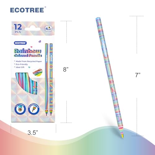 ECOTREE Stocking Stuffers, Colored Pencils for Kids, Rainbow Colored Pencils for Coloring Books, Kids Drawing Art Supplies, School Supplies, 12 Pack
