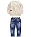 Little Girl's Long Sleeve Cartoon Pullover Shirt and Jeans Pants Outfit Set (6T, Apricot)