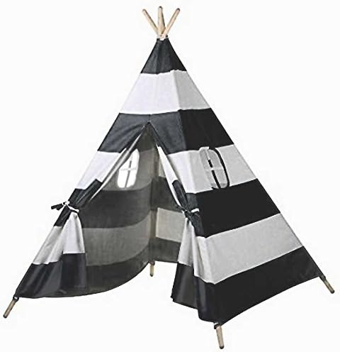 MakBB Indoor White Teepee Tent Play Playhouse Tents Canvas for Kids with Carry Case - Black Stripes