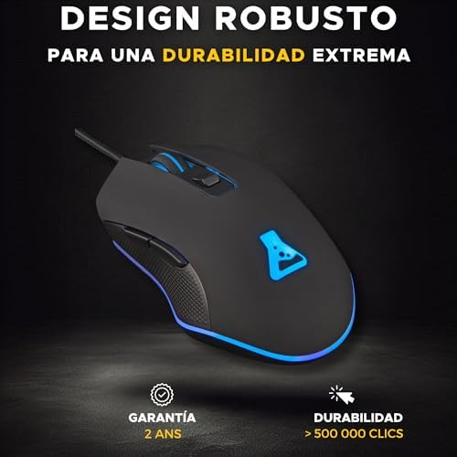 Kult Helium - RATÓN Gaming - 800 a 3200 dpi Sensor óptico, Retroiluminación 7 Colores LED, 6 Botones - Ratón de Juego cómodo y Ligero - Compatible con PC/Mac/Xbox One / PS4/PS5 (con Cable)
