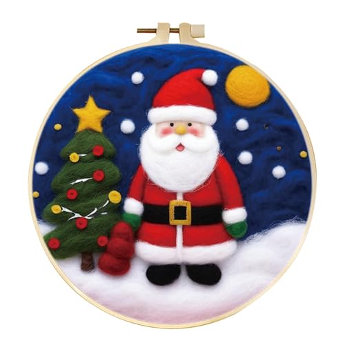 yesJRL Chritmas Needle Felting Kit, Felt Painting Kits for Beginners, Felt Painting Set Gift for Home Decoration, Starter Needle Felting with Pad, Needles, Wool, Decorative Frame (Holiday decor-03)