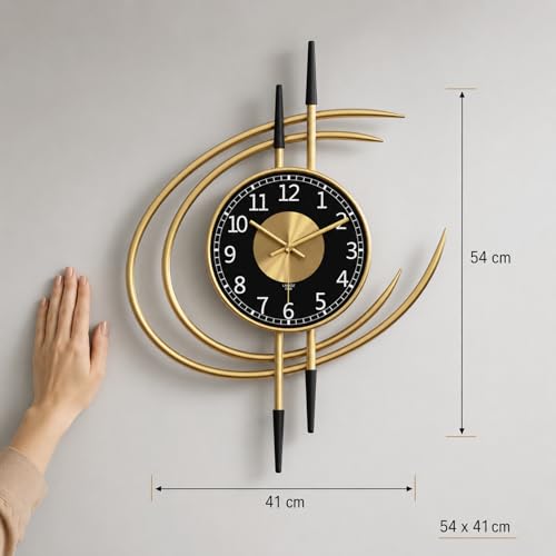 LANMOU Wall Clock Large Modern 54 cm Wall Clock Living Room Clock Wall without Ticking Noises Wall Clocks Gold Black Silent Design Metal Living Room Clock Decorative