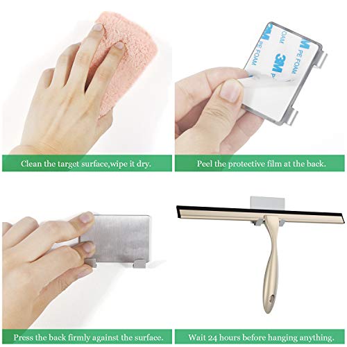 LPOLER Shower Squeegee, All-Purpose Stainless Steel Shower Cleaner for Shower Doors, Bathroom, Window, Mirror and Car Glass, Longer Handle with Hook and Screwdriver - 14 Inches (Gold) - Thumbnail 7