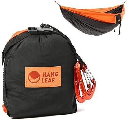 HangLeaf - Double Camping Hammock - Lightweight Portable Parachute Hammock, Best Double Hammock for Outdoors, Backpacking, Travel, Fishing, Hunting, Surfing - Orange/Black - 126"(L) x 79"(W)