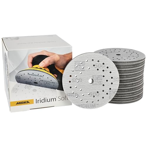 Mirka Iridium Soft Schleifscheiben Ø 125 mm/Korn P500 / Klett Multifit / 20 Stück/schaumbasiertes Schleifmittel für präzises Trockenschleifen, Klarlackschliff, Finish