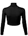 KOGMO Women's Lightweight Fitted Long Sleeve Turtleneck Crop Top with Stretch-M-Black