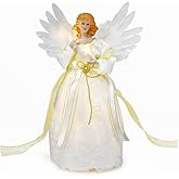 Christmas Angel Treetop Figurine, 12.6 Inch LED Treetop for Christmas Tree Ornaments, Angel Tree Topper Lighted for Tree Decorations Party Favors (Silver Angel)