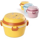 Unichart Kids Lunch Box Bento Box Stainless Steel Food Container Storage Boxes With Spoon For Kids Children Adults Office School Camping,2 tiers (yellow S)