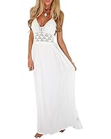 LILBETTER Women's Beach Crochet Backless Bohemian Halter Maxi Long Dress (XS, White)