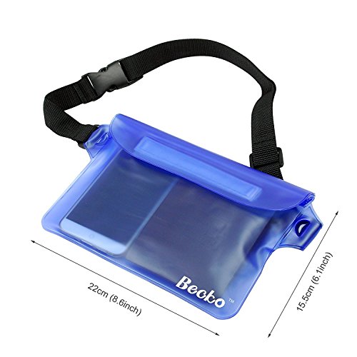 Becko Blue Waterproof Waist Bag Case Pouch for Kayaking, Sauna, Hiking, Surfing, Fishing, Boating, Skiing, Camping and Other Outdoor Sports. Triple Top Closure Strip Seal System Dry Bag Protect Mobile Phone, Camera, Watch, ID Cards, Wallet, Credit Cards,