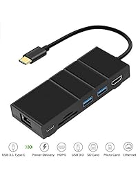 Neefeaer - Puerto USB C 7 en 1 con adaptador USB tipo C con salida HDMI 4K, puerto de carga tipo C, 3 puertos USB 3.0, lector de tarjetas SD Micro SD para MacBook, Chromebook PC y más