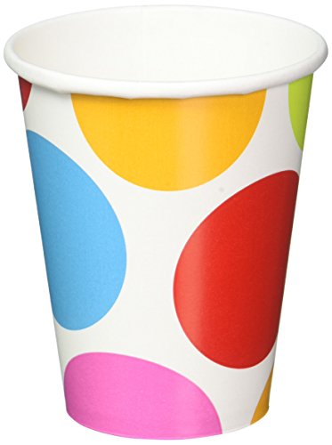 Amscan Cabana Dots Paper Cups Birthday Party Hot and Cold Beverage Drinks Disposable Tableware and Drinkware (8 Pack), Multi Color, 9 oz..