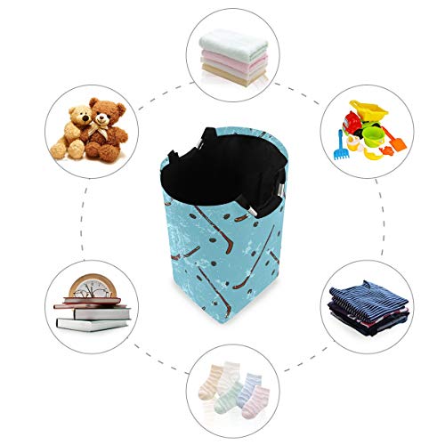 senya Large Storage Basket with Handles Collapsible Organizer Bin Laundry Hamper for Nursery Clothes Toys, Vintage Ice Hockey Blue